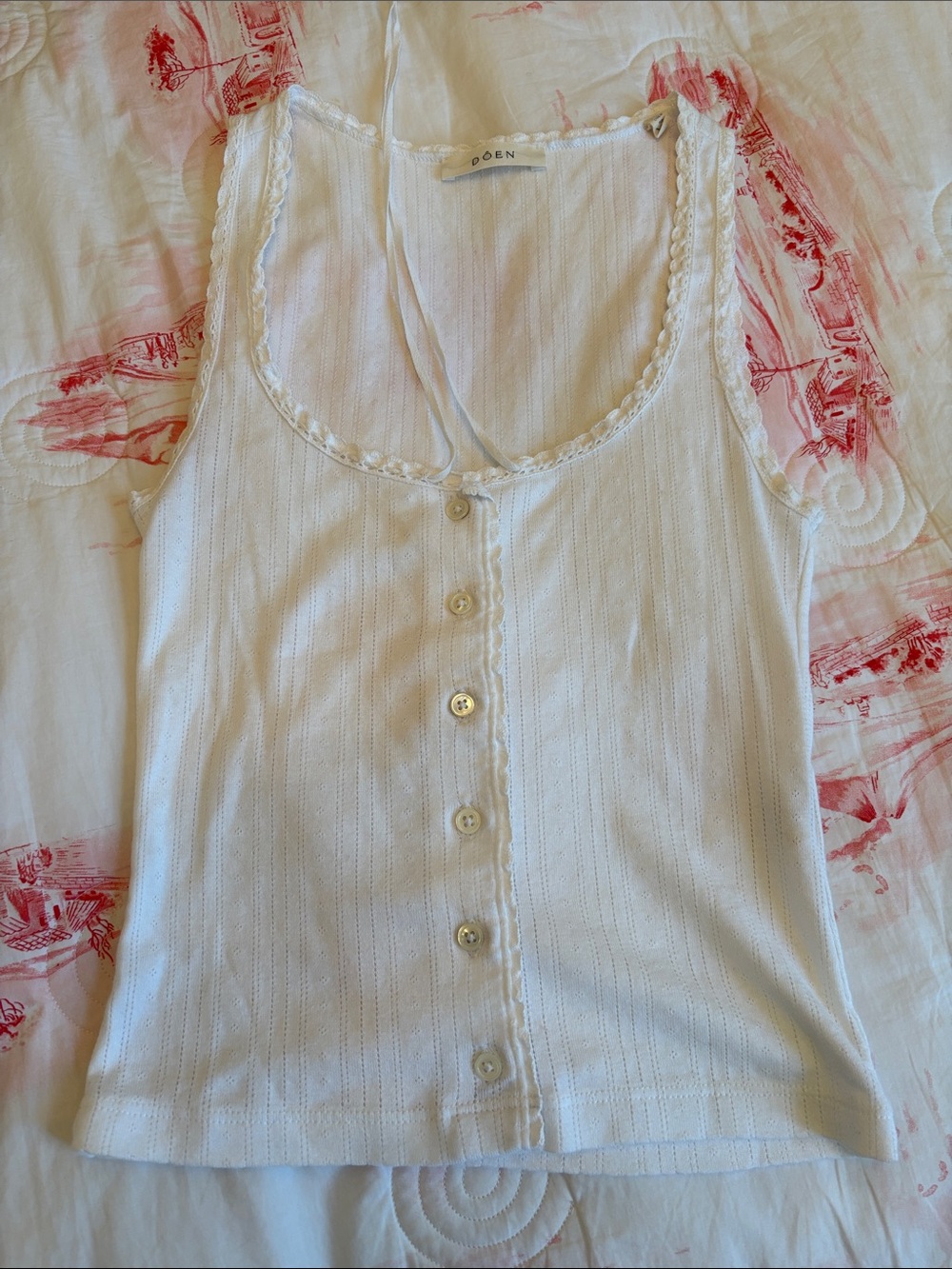 Doen White Button-Front Ribbed Tank Top - Picture 8 of 14